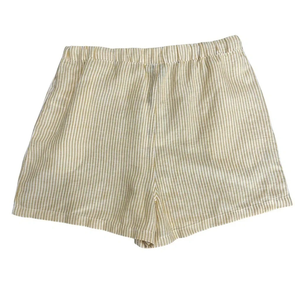 Onia Air Linen Elastic Drawstring Shorts Classic Stripe SZ XL Yellow White NWT